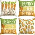 thumbnail image 1 of Happy Easter Rabbit Easter Eggs Carrots Watercolor Throw Pillow Covers, 18 x 18 Inch Orange Hunny Bunny Stripes Cushion Case Decoration for Sofa Couch Set of 4, 1 of 6