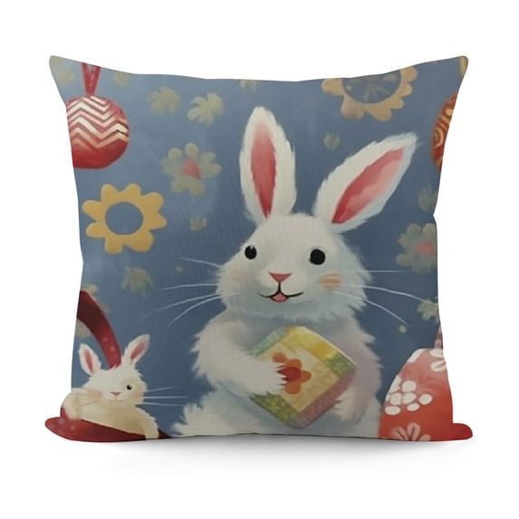 Happy Easter Rabbit Floral Flowers Eggs Cute Pillowcase King Pillow Cover Protector Pillow Sham Pillow Case with Zipper for Long Throw Pillow