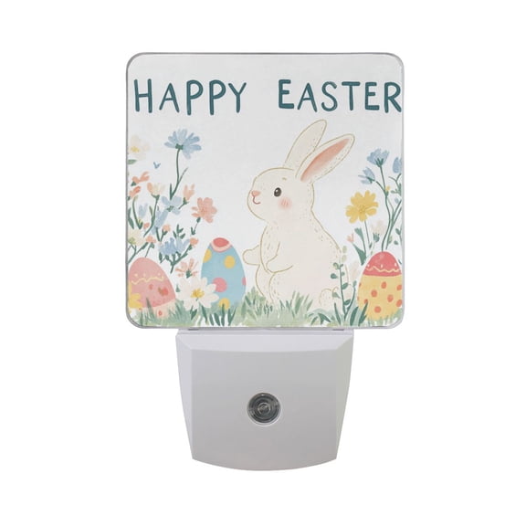 Happy Easter Rabbit Flowers Hand Painted LED Night Light with Smart Sensor Plug Into Wall Dusk to Dawn 2 packs
