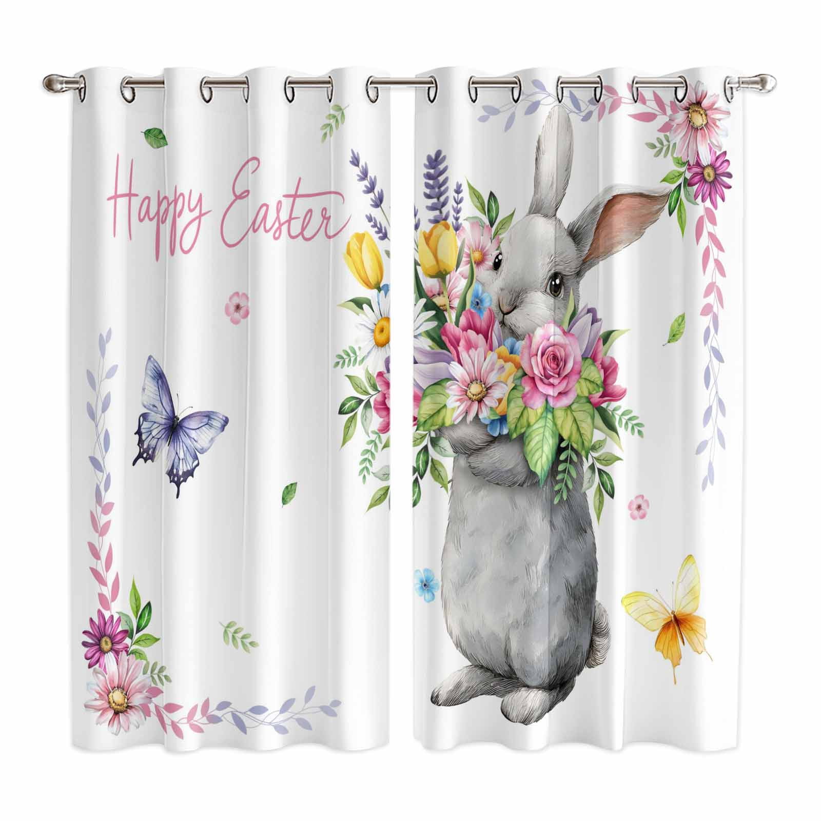 Hapy Rommet Happy Easter Rabbit Kitchen Curtains Window Panels, Cute Bunny Spring ...