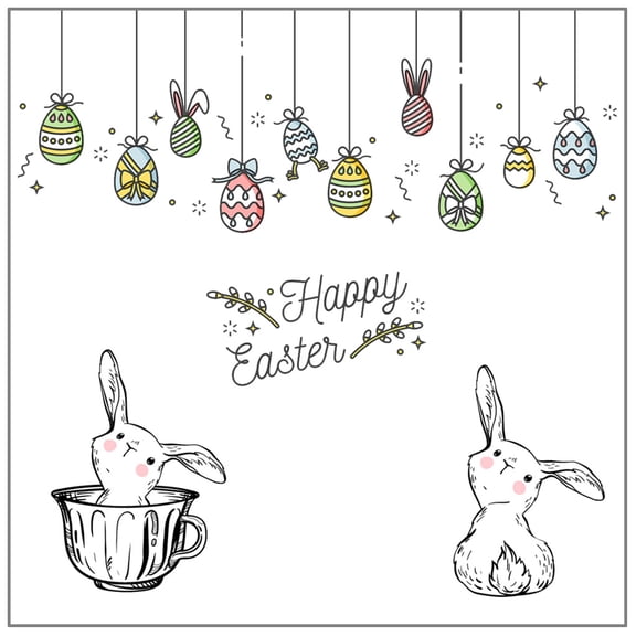 Happy Easter Rabbit Pattern DIY Silicone Stamp Clear Cling Seal for Cards Making