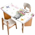 thumbnail image 1 of Happy Easter Rabbit Table Cloths for 4 Foot Rectangle Tables, Cute Bunny Spring Flowers Butterfly Patio Waterproof Elastic Fitted Tablecloths, Washable Rectangular Table Cover for Camping, 1 of 8