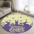 thumbnail image 1 of Happy Easter Rabbits 3ft Area Rug, Spring Daisy Purple Silhouette Wooden Grain Washable Non-Slip Small Round Rugs for Entryway Bedroom Kitchen, Circle Carpet for Dining Room, Playroom Nursery Rug, 1 of 9