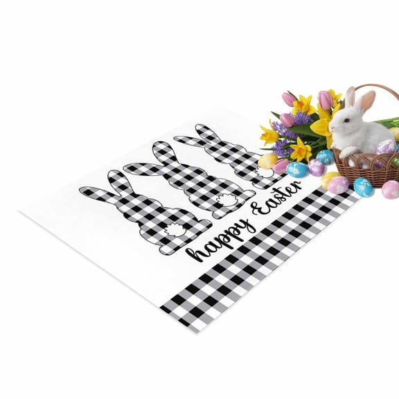 Happy Easter Rabbits Door Mat Spring Easter Black Buffalo Plaid Bunny Silhouette Non Slip Absorbent Entrance Mat Washable Low Profile Indoor Doormat for Front Door Entryway Entry 16"x24"