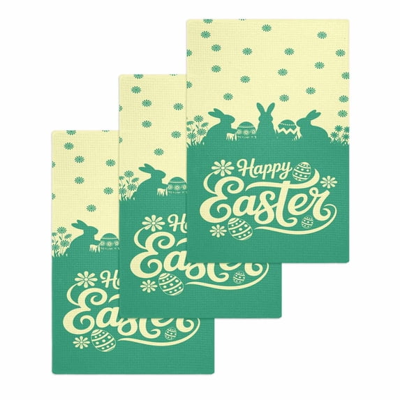 Happy Easter Rabbits Kitchen Dish Towels for Drying Dishes Set of 3, Spring Daisy Green Silhouette Yellow Waffle Weave Microfiber Hand Tea Bathroom Towels Quick Dry & Absorbent Towel 15.7x23.6