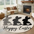 thumbnail image 1 of Happy Easter Rabbits Round Rug 6ft Washable Circle Kitchen Rugs Non Slip Black Plaid Polka Dots Rabbits Beige Large Area Rug Indoor Floor Carpet for Bedroom Living Room Home Office Dining Room, 1 of 8