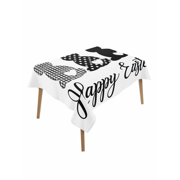 Happy Easter Rabbits Table Cloth, Waterproof Tablecloth for Rectangle Tables, Black Plaid Polka Dots Rabbits Spring Reusable Washable Fabric Table Cover for Restaurant Kitchen Dining Tables 52"x70"
