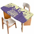thumbnail image 1 of Happy Easter Rabbits Table Cloths for 4 Foot Rectangle Tables, Spring Daisy Purple Silhouette Wooden Grain Patio Waterproof Elastic Fitted Tablecloths, Washable Rectangular Table Cover for Camping, 1 of 8