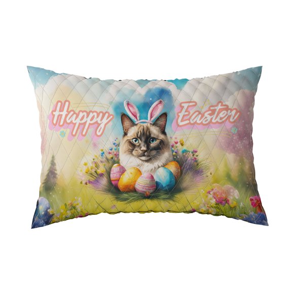 Happy Easter Ragdoll with Bunny Ear Headband and Flowers Quilt Pillowcase Cat Lover Kitten Owner Gifts Idea Throw Pillow Cover Bed Home Decor - 13001