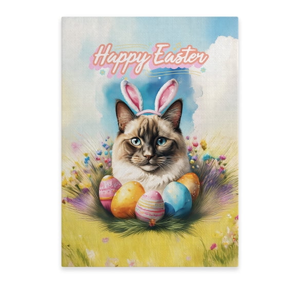 Happy Easter Ragdoll with Bunny Ear Headband and Flowers Vertical Matte Canvas Poster Cat Lover Kitten Owner Gifts Idea Wall Art Home Decor - 13001