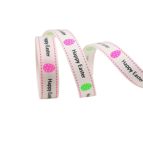 Happy Easter Ribbon,Easter Ribbon with Wired Edge,Easter Fabric Ribbons,Easter Egg Pattern White Background Printedribbon for Easter Gift Wrapping Home Party Decoration Tree Crafts Supplies
