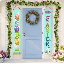 Happy Easter He is Risen Purple Porch Banner Sign, Religious Cross Lamb Front Door Decorative Hanging Welcome Banner Flag, Spring Lily Flower Eucalyptus Leaves Decoration Home Outdoor Decor