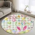 thumbnail image 1 of Happy Easter Round Area Rug 3.3Ft Washable Circle Rugs for Dining Room Table, Spring Bunny Eggs Flower Sage Green Plaid Non-Slip Carpet Floor Mats Indoor Outdoor Carpet Runner Aesthetic Home Decor, 1 of 8