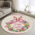 thumbnail image 1 of Happy Easter Round Area Rug 3Ft Washable Small Circle Rugs for Kitchen Entryway, Rabbits Bows Spring Tulips Eggs Retro Non-Slip Carpet Floor Mats Indoor Outdoor Carpet Runner Aesthetic Home Decor, 1 of 8