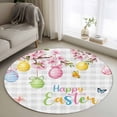 thumbnail image 1 of Happy Easter Round Area Rug 4ft, Spring Colorful Eggs Butterfly Grey Plaid Washable Non-Slip Circle Rugs for Bedroom Living Room Kitchen, Soft Non Shedding Circle Carpet for Dining Room Dorm, 1 of 9
