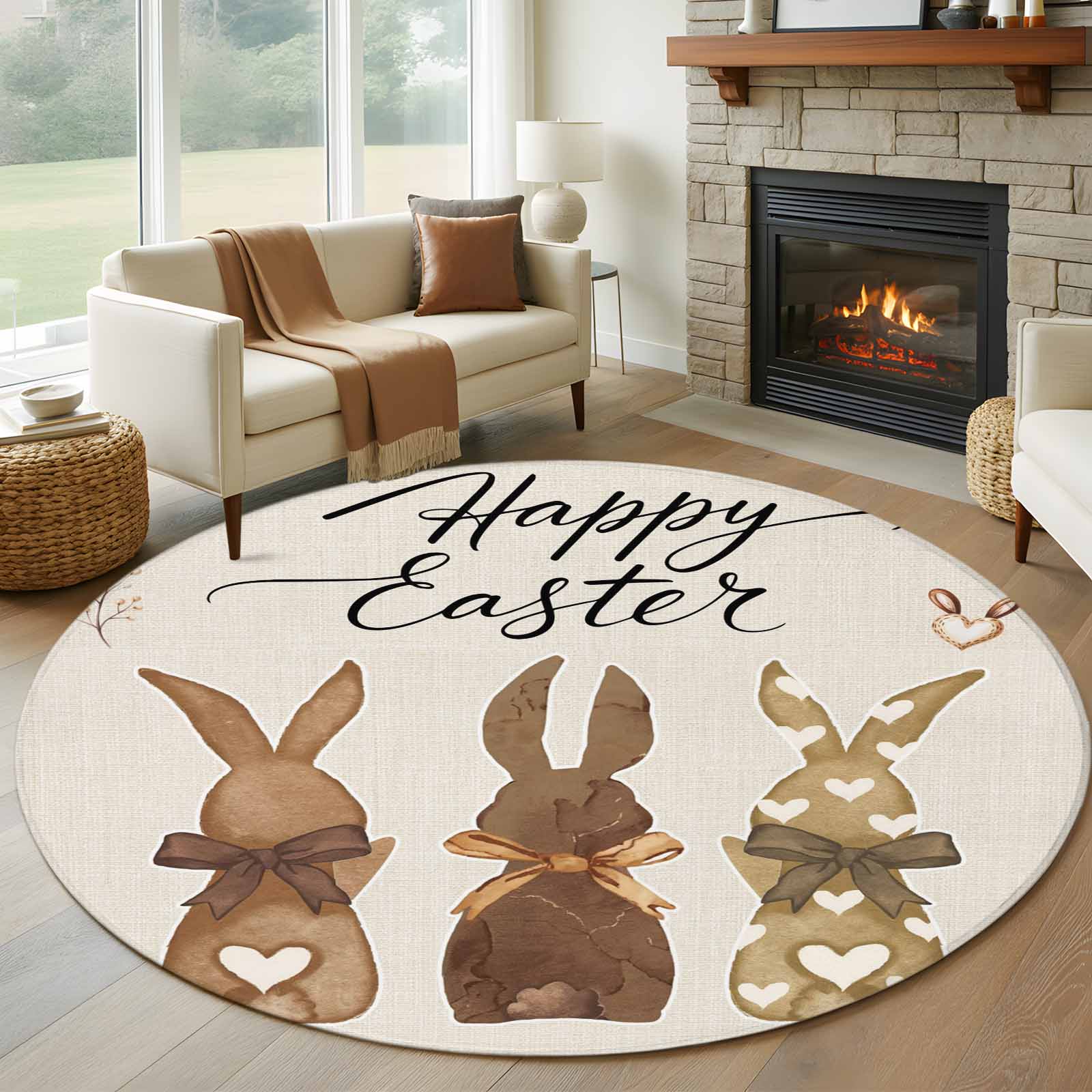 Happy Easter Rug Happy Easter Round Area Rug 7Ft Washable Circle Rugs for Dorm Laundry ...