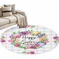 thumbnail image 1 of Happy Easter Round Area Rugs Collection 4', Watercolor Floral Daisy Wreath Eggs Colorful Plaid Non Slip Indoor Circular Throw Runner Rug Floor Mat Carpet for Living Room Dining Table Bedroom Nursery, 1 of 9