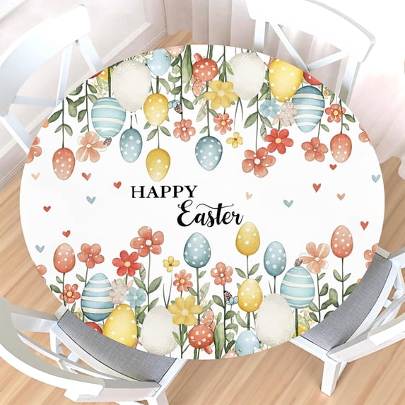 Happy Easter Round Fitted Tablecloth with Elastic Edge,Waterproof ...