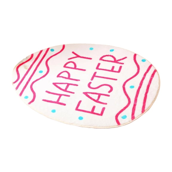 "Happy Easter" Round Floor Mat, 24x16" Non-Slip Absorbent Easter Egg Shape Plush Bath Rug Decor for Entryway & Bathroom, Kitchen