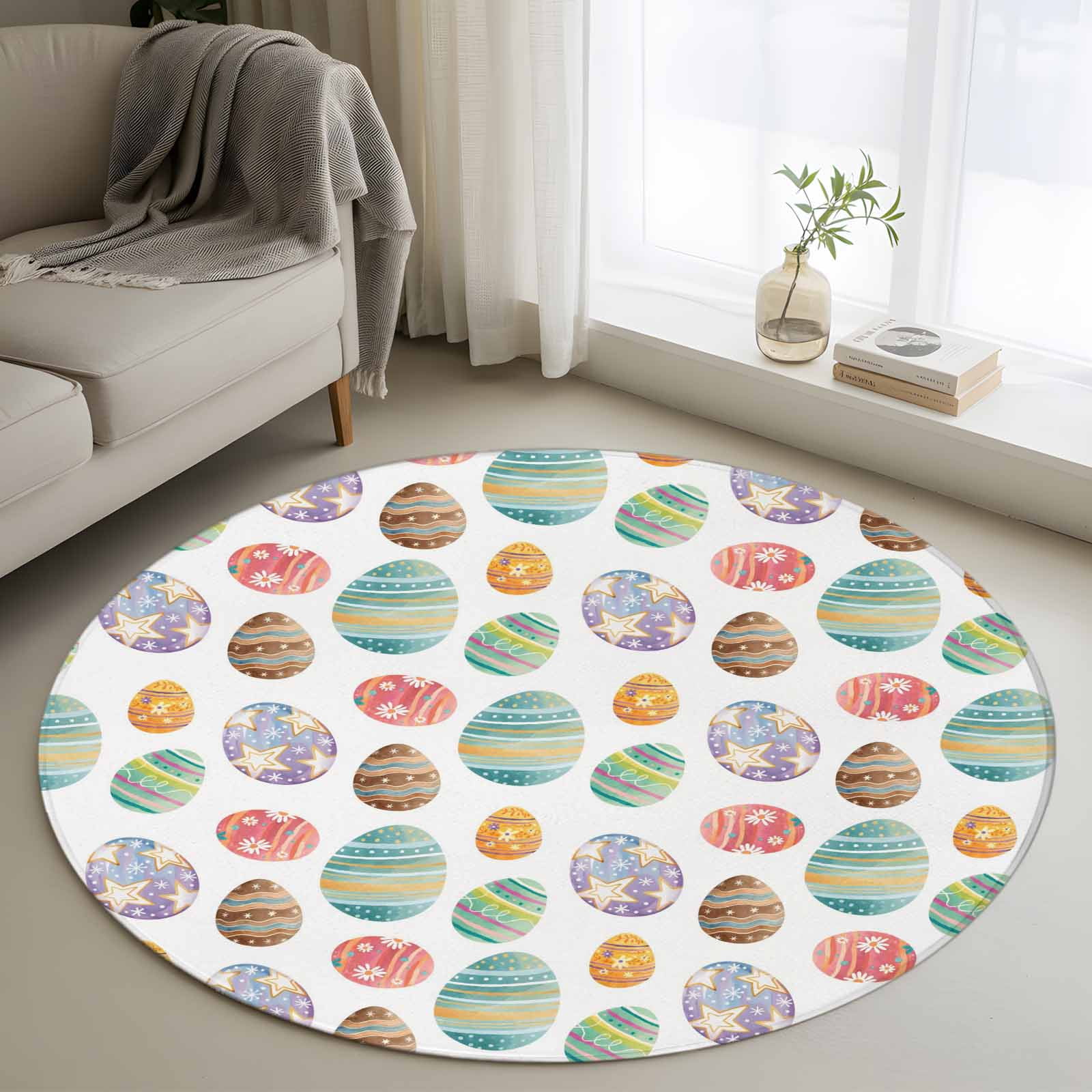 Easter Colors Rag Rug Happy Easter Round Rug 4ft Washable Circle Entryway Rugs Non Slip ...