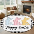 thumbnail image 1 of Happy Easter Round Rug 5ft Washable Circle Kitchen Rugs Non Slip Cute Lovely Colorful Rabbits Black White Plaid Large Area Rug Indoor Floor Carpet for Bedroom Living Room Home Office Dining Room, 1 of 8