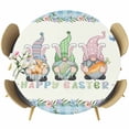 thumbnail image 1 of Happy Easter Round Tablecloth, Fitted Table Cover with Elastic for 36"-44" Round Tables, Spring Gnomes Rabbit Eggs Floral Lattice Table Cloth Outdoor Indoor Dinning Party Waterproof Tablecloths, 1 of 7