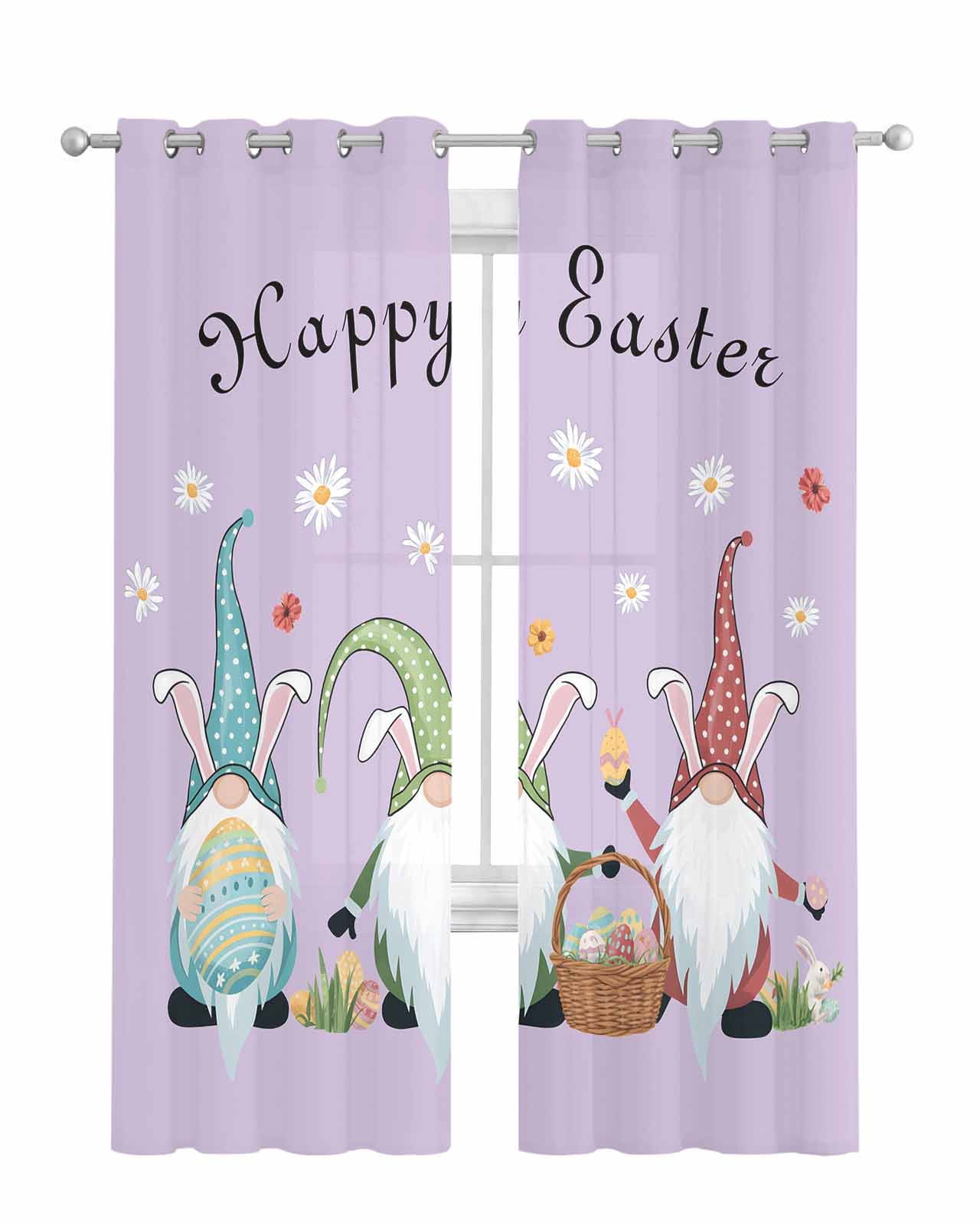 Hapy Rommet Happy Easter Sheer Curtains 84 Inch Length 2 Panels Set for Living Room ...