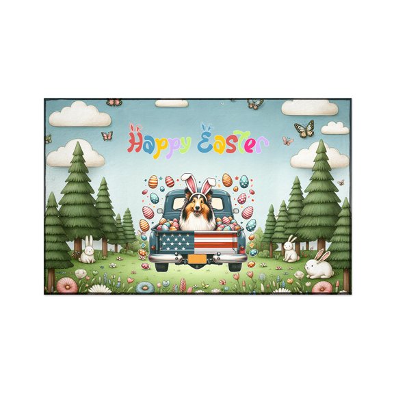 Happy Easter Shetland Sheepdog American Flag Truck Indoor Rug Sheltie Dog Lover Gifts Carpet Living Bed Room Sofa Home Decor - 03001