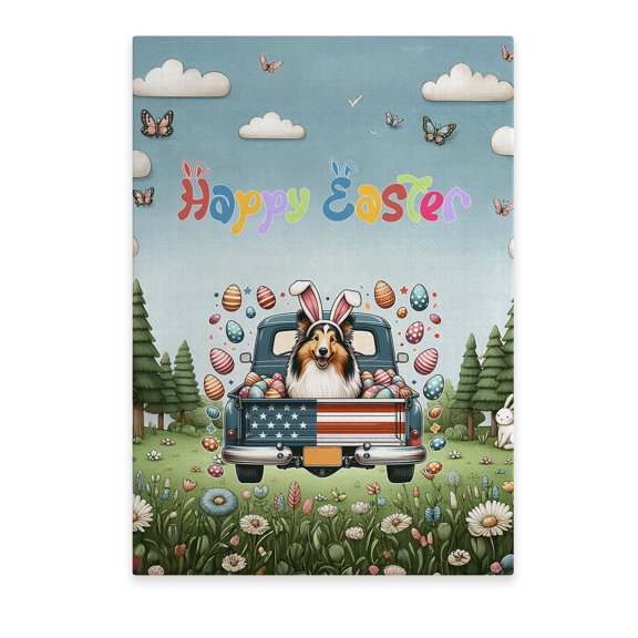 Happy Easter Shetland Sheepdog American Flag Truck Vertical Matte Canvas Poster Sheltie Dog Lover Gifts Wall Art Home Decor - 03001