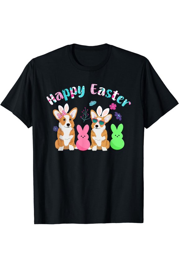 Happy Easter Shirt Funny Bunny Corgi Dog Easter T-Shirt