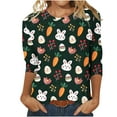 thumbnail image 1 of Happy Easter Shirts for Women 3/4 Sleeve Round Neck Easter Eggs Bunny Print T-Shirts 2025 Trendy Tee Tops Green,XXXL, 1 of 6