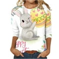 thumbnail image 1 of Happy Easter Shirts for Women 3/4 Sleeve Round Neck Easter Eggs Bunny Print T-Shirts 2025 Trendy Tee Tops White,XXL, 1 of 6