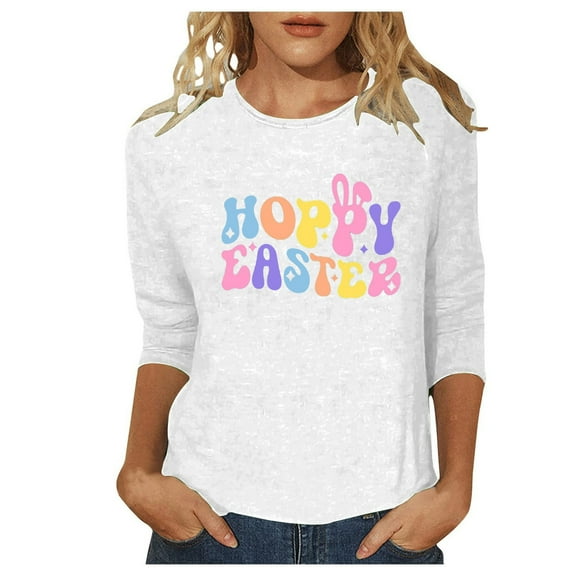 Happy Easter Shirts for Women Easter Bunny T-Shirt Rabbit Graphic Tees Easter Egg Holiday Shirt Tops,Color:White,XXL