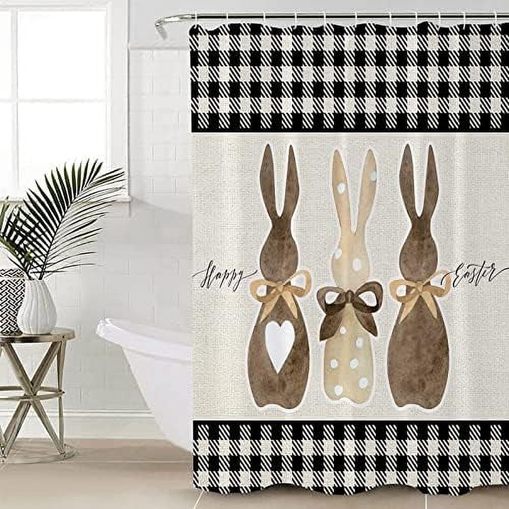 Happy Easter Shower Curtain - Kawaii Farmhouse Rabbit & Eggs Design, Waterproof Polyester, 72x84 Inch - View #9