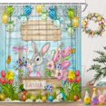 thumbnail image 1 of Happy Easter Shower Curtain, Bunny Rabbit Eggs Spring Flower Farmhouse Wooden Plank Machine Washable Waterproof Fabric for Bathroom Bathtub Decor with Hooks 72x72, 1 of 6