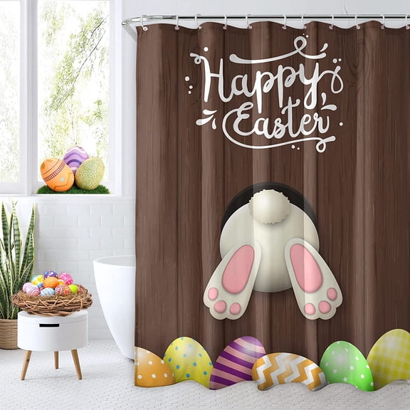 Happy Easter Shower Curtain, Easter Eggs Bunny Shower Curtains for Bathroom, Spring Easter Home Decor Waterproof Fabric with Hooks 72x72 Inch