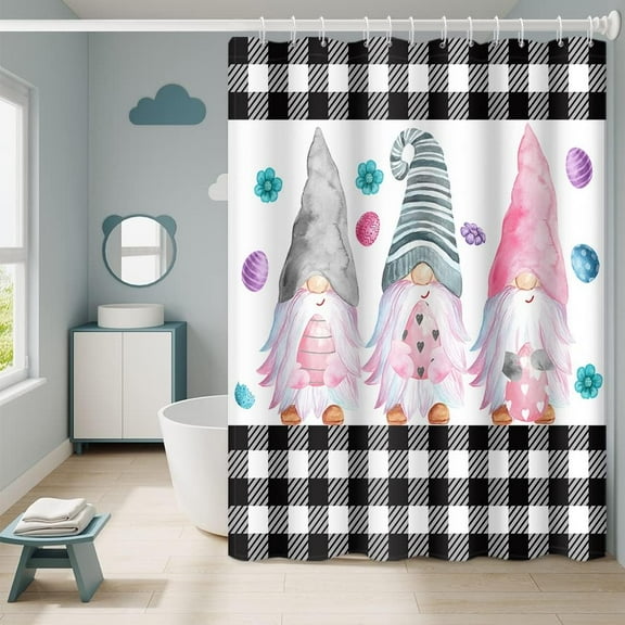 Happy Easter Shower Curtains for Bathroom Gnomes Colorful Eggs Flowers Home Bathtubs Decor Waterproof Fabric Spring Holiday Shower Curtain Sets with 12 Hooks, 72x72 Inch