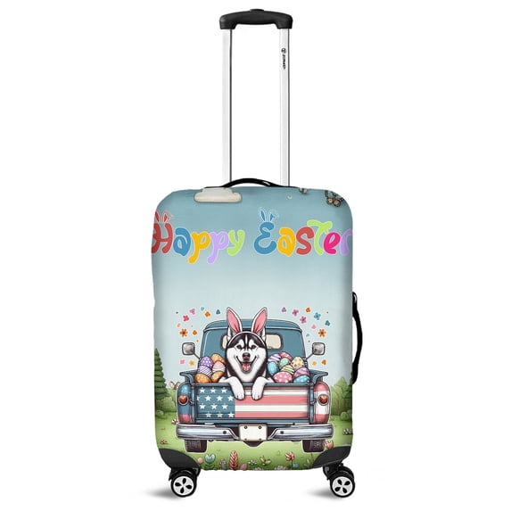 Happy Easter Siberian Husky American Flag Truck Bunny Ears Travel Luggage Cover Husky Dog Lover Gifts Suitcase Dust Protective Decor - 03001