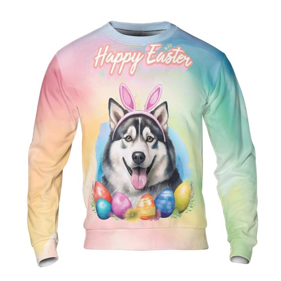 Happy Easter Siberian Husky with Bunny Ear Headband and Flowers All Over Print 3D Sweatshirt Unisex Merch Husky Dog Lover Gifts - 13001