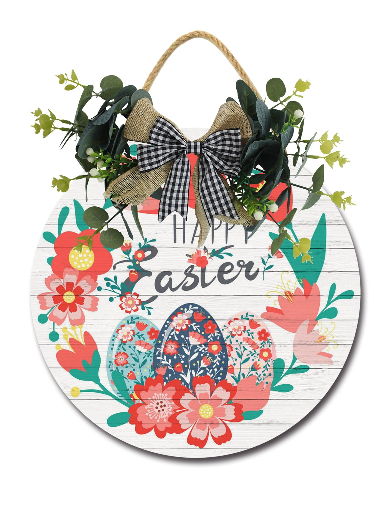 Happy Easter Sign Front Door Porch Decorations, Round Rustic Wood ...