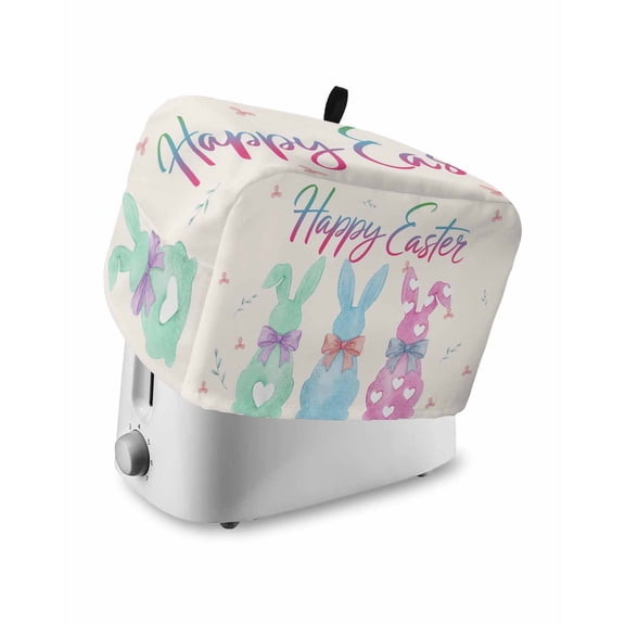 Happy Easter Small Toaster Cover 2 Slice, Kitchen Appliance Covers, Colorful Bunny Love Heart Rabbits Retro Pink Toaster Oven Cover with Loop, Bread Machine Cover Polyester Dust Cover Protection
