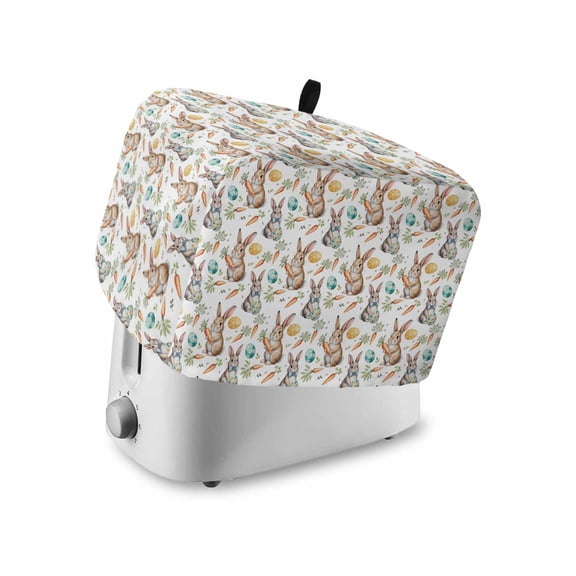 Happy Easter Small Toaster Cover 2 Slice, Kitchen Appliance Covers, Spring Bunny Colorful Eggs Carrots Leaves Toaster Oven Cover with Loop, Bread Machine Cover Polyester Dust Cover Protection