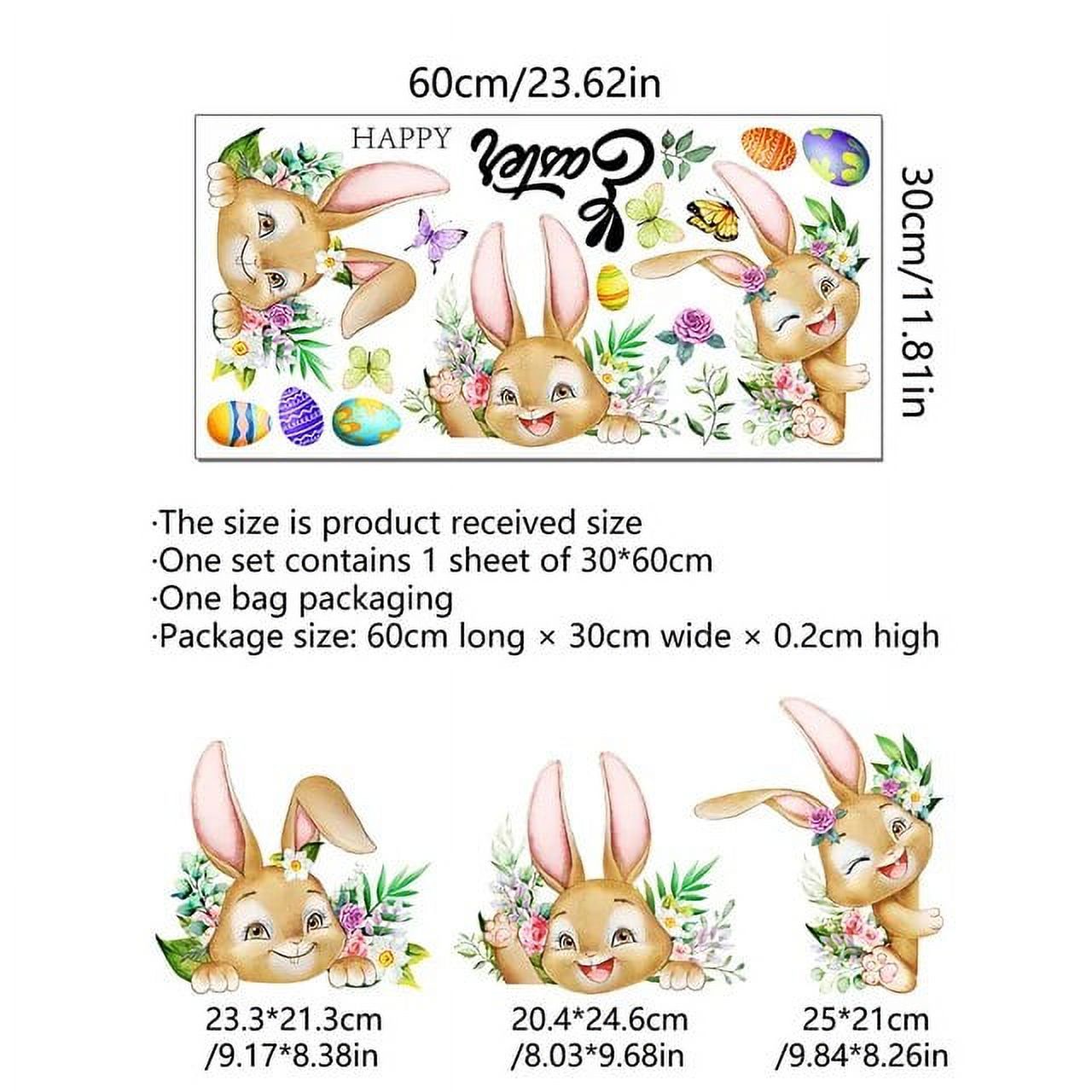 Happy Easter Smile Rabbit Window Stickers Spring Home Decor Easter Eggs ...
