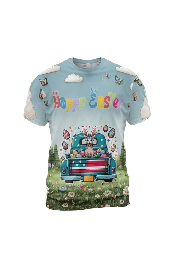 Happy Easter Sphynx American Flag Truck Bunny Ears All Over Print 3D Shirt Unisex Merch Cat Lover Kitten Owner Gifts Idea - 03001