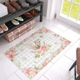 Happy Easter Spring Bunny Ears Pink Blooming Flowers Plaid Door Mat