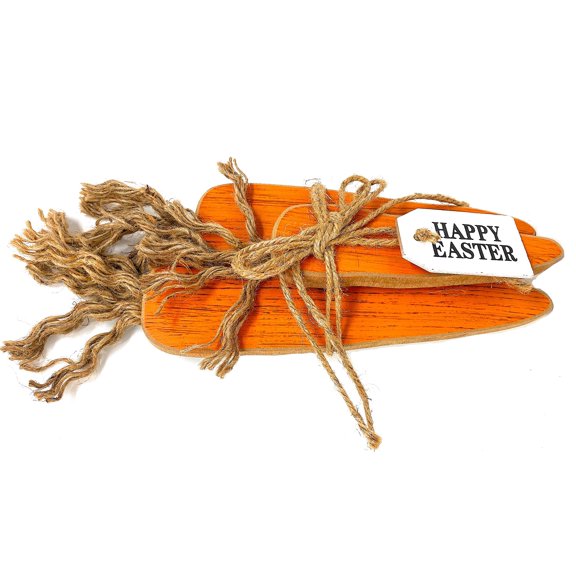 Happy Easter Spring Decor Carrots Bunch for Room Tabletop Centerpice Rustic Wooden Decor Ornament 11" x 5"