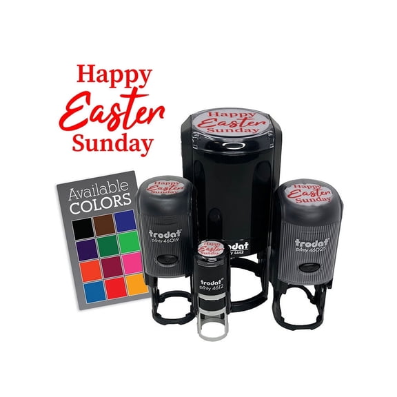 Happy Easter Sunday Self-Inking Rubber Stamp Ink Stamper for Stamping Crafting Planners - 1/2 Inch Mini - Yellow Ink