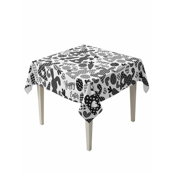 Happy Easter Suqare Tablecloth - 54 x 54 Inch, Rabbits Eggs Carrots Black Gray Plaid Waterproof & StainResistant Tablecloth, Washable Oil-proof Table Cover for Dining/Party/Wedding/Camping/Buffet