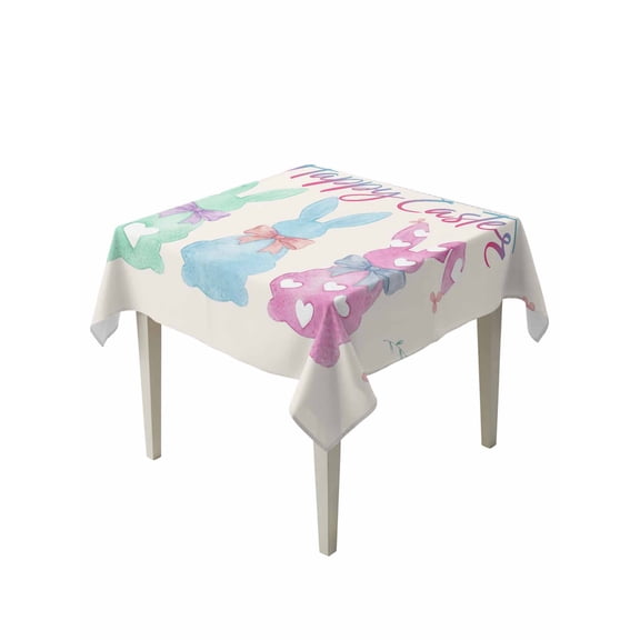 Happy Easter Suqare Tablecloth - 60 x 60 Inch, Colorful Bunny Love Heart Rabbits Retro Pink Waterproof & StainResistant Tablecloth, Washable Oil-proof Table Cover for Dining/Party/Wedding/Buffet