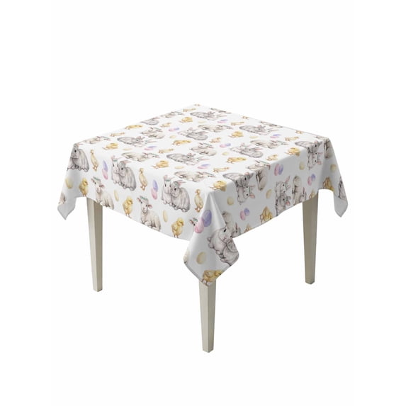 Happy Easter Suqare Tablecloth - 60 x 60 Inch, Spring Bunny Chickens Lambs Easter Eggs Waterproof & StainResistant Tablecloth, Washable Oil-proof Table Cover for Dining/Party/Wedding/Camping/Buffet